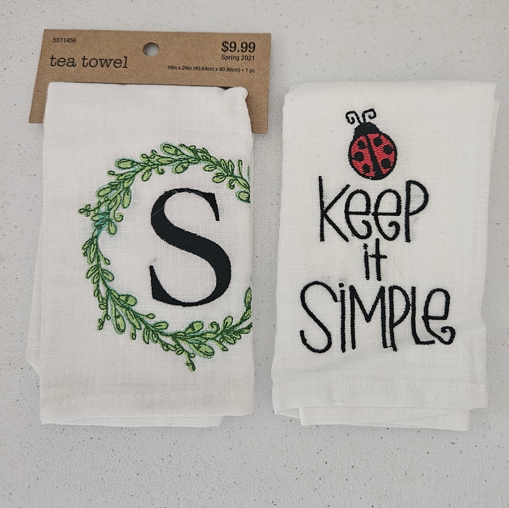 New Magnolia Lane Hobby Lobby Monogrammed "T" White Tea Towel NEW 16" x 24"